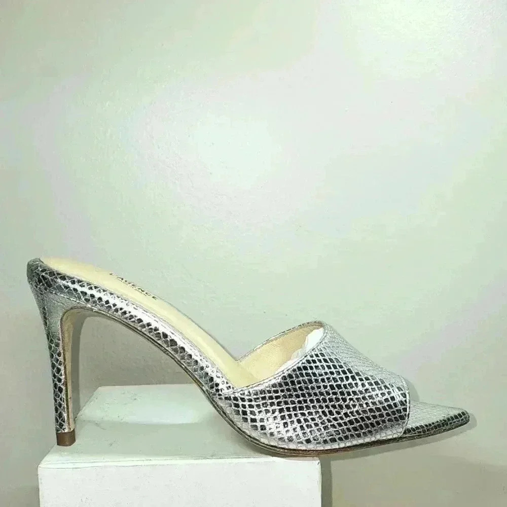 L' AGENCE Lolita Open Toe Snake Embossed Mulles retail price 445